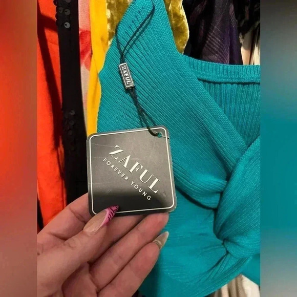 NWT Zaful Green Teal Blue Tank Ribbed Twisted - Picture 4 of 9